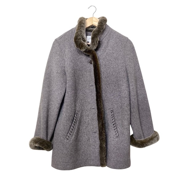 J. Jill Jackets & Blazers - J. Jill Wool Blend Faux Fur Trim Coat Gray Button Front Women S